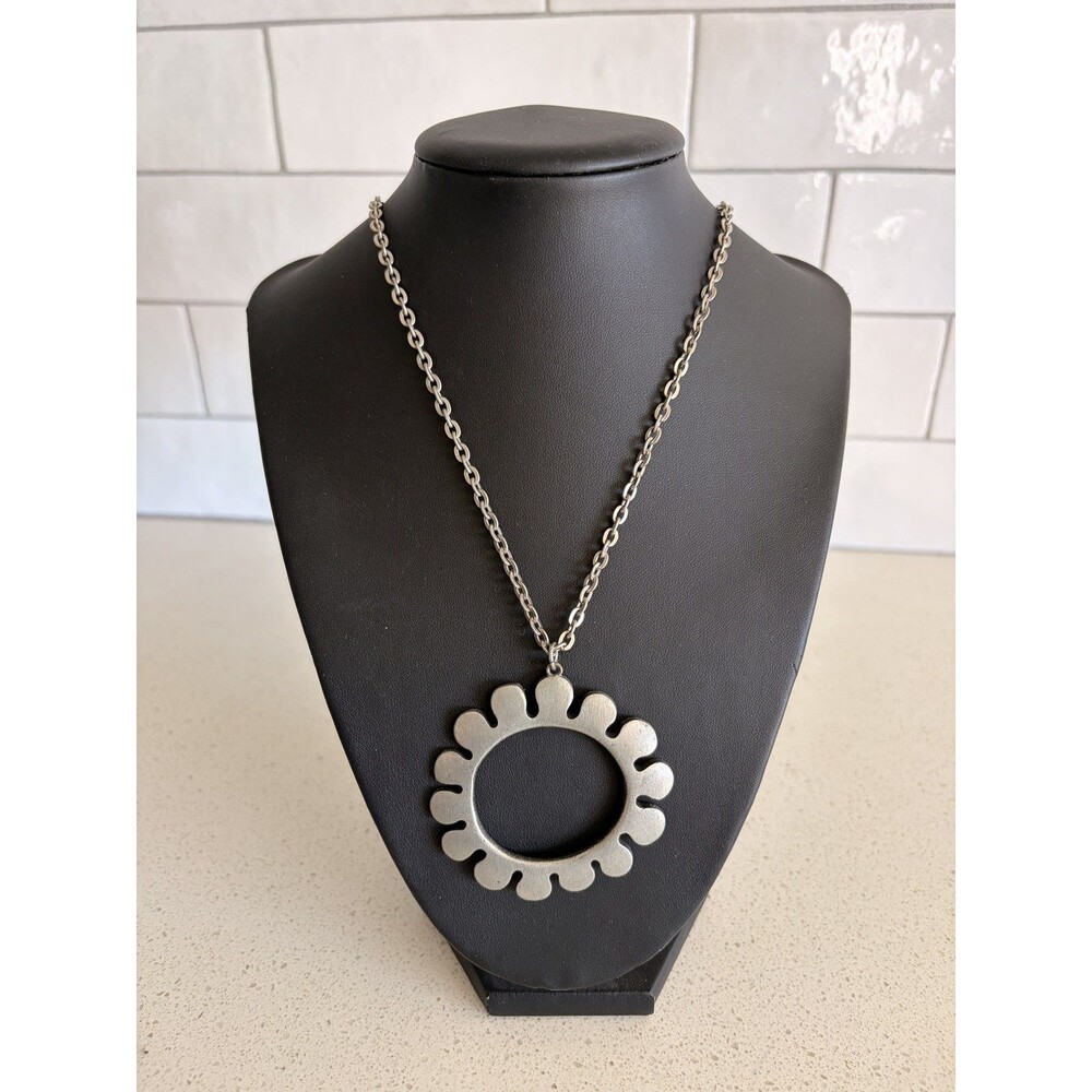 Vintage R TENNESMED Sweden Pewter Pendant Silver Chain Necklace 1970s retro boho